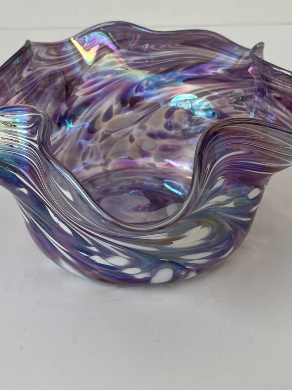 Rosetree Studio New Orleans 2001 Hand Blown Glass Mottled Candy Dish Bowl